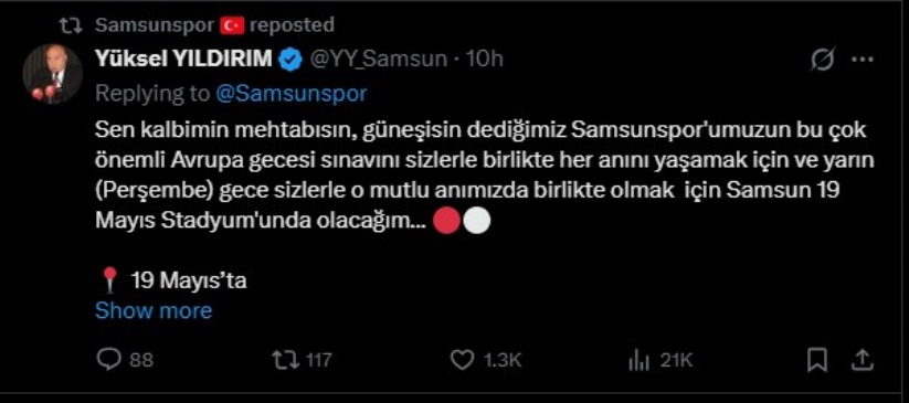 Tarihi maç öncesi Yüksel Yıldırım'dan Taraftara Avrupa Çağrısı