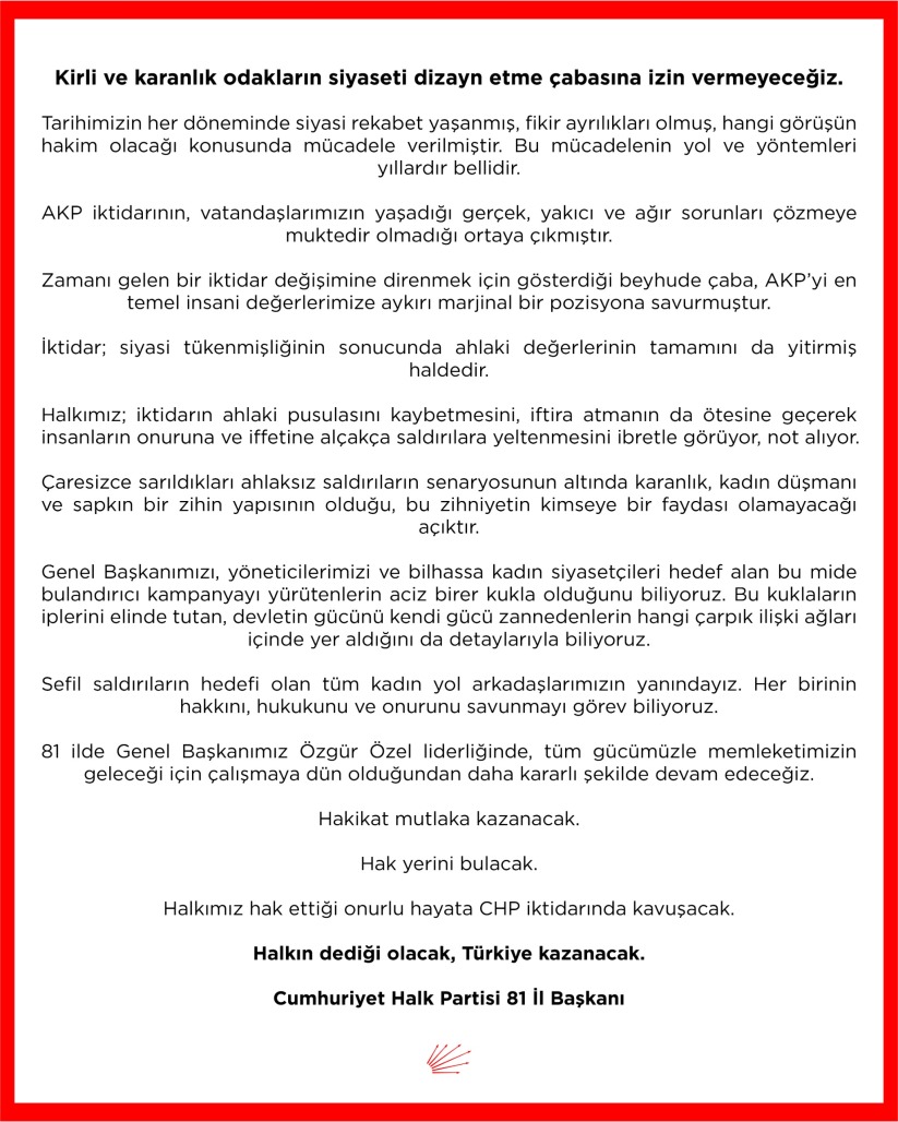 CHP'nin 81 İl Başkanından ortak açıklama
