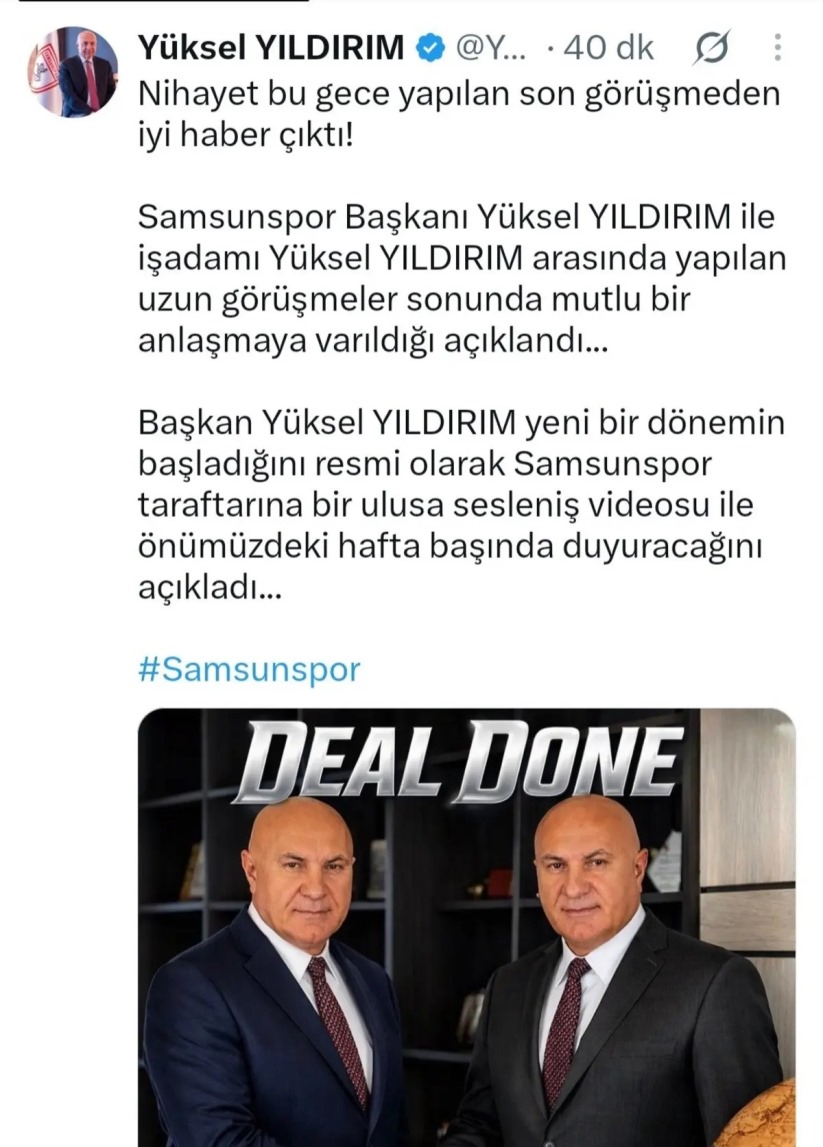 Samsunspor Başkanı Yüksel Yıldırım'dan Çok İlginç Paylaşım!