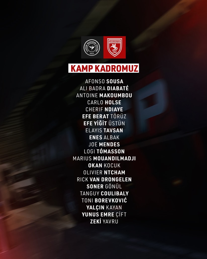 Samsunspor'un Rizespor Müsabakası Kamp Kadrosu Açıklandı!